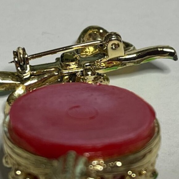 VTG Christmas Ball Ornament Brooch Enamel & Acrylic Movable Brooch Pin 1"x2.25 - Picture 10 of 13